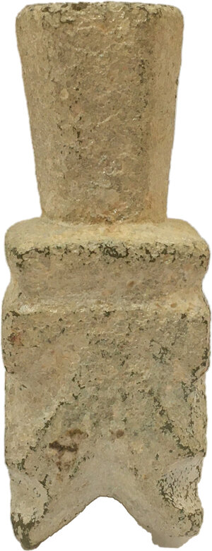 obverse: SASANID BALSAM FLASK 3rd-4th century AD. Colourless glass, square body with thin hexagonal neck and four legs. Height: 54 mm Width of the body: 20x20 mm