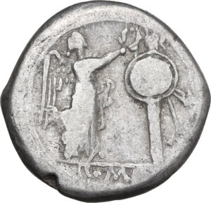 reverse: Anonymous. AR Victoriatus, camp mint, 215-211 BC