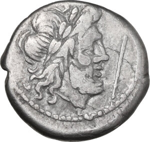 obverse: Scipio (Staff) series. Victoriatus, uncertain mint (Capua?, Roma?), 206 BC