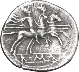 reverse: Anonymous. AR Quinarius, uncertain Sicilian mint (Catana?), 214 BC