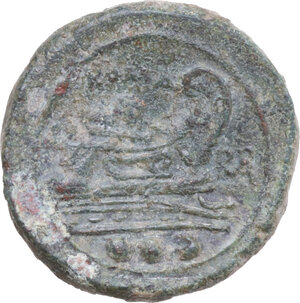 reverse: ROMA in monogram series. AE Quadrans, uncertain mint in South East Italy, 214/213 BC