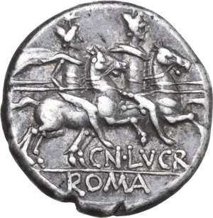 reverse: Cn. Lucretius Trio. AR Denarius, 136 BC