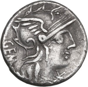 obverse: C. Aburius Geminus. AR Denarius, 134 BC