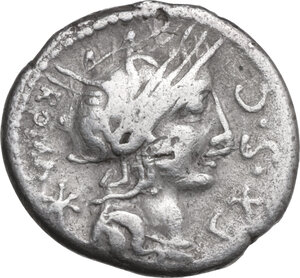 obverse: M. Sergius Silus. AR Denarius, 116 or 115 BC