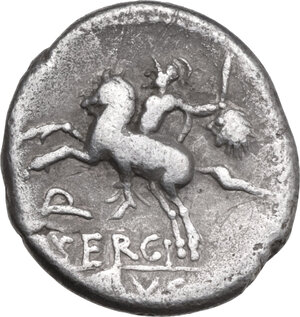 reverse: M. Sergius Silus. AR Denarius, 116 or 115 BC