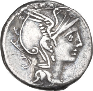 obverse: Appius Claudius Pulcher, T. Manlius Mancinus and Q. Urbinius. AR Denarius, 111 or 110 BC