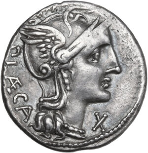 obverse: P. Laeca. AR Denarius, 110 or 109 BC