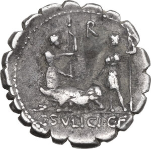 reverse: C. Sulpicius C.f. Galba. AR Denarius serratus, 106 BC