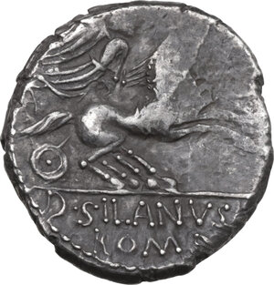 reverse: D. Junius Silanus L.f. AR Denarius, 91 BC