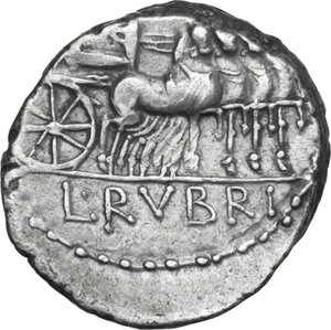 reverse: L. Rubrius Dossenus. AR Denarius, 87 BC