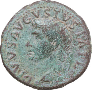 obverse: Divus Augustus (died 14 AD). AE As, Rome mint, struck under Tiberius, 22-30