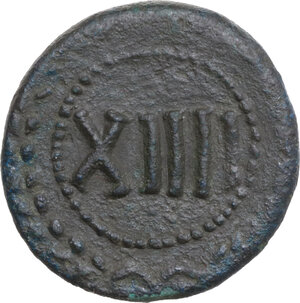 reverse: Time of Tiberius. AE Spintria, c. 22-37 AD