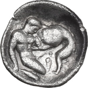 reverse: Southern Apulia, Tarentum. AR Diobol, c. 325-280 BC