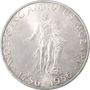 obverse: Austria. Second Republic (1945- ). AR 25 Shilling, 1956, Vienna mint. For the 200th brithday of Wolfgang Amadeus Mozart