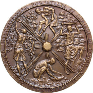 reverse: Belgian Congo. AE Medal, 1956. Société Internationale Forestière et Minière du Congo - Oeuvre sociale -Le Berceau du Kasai 1906-1956