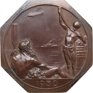 obverse: Belgium. AE Octagonal medal, 1930. For the World Exposition in Antwerp. Dedicated to the colonies, navigation and Flemish art