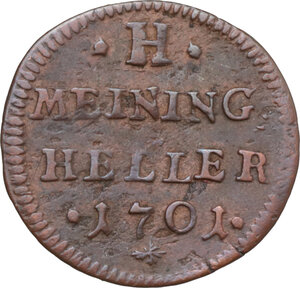 reverse: Germany. Bernhard III (1680-1706). AE Heller, Sachsen Meiningen for Hennerberg, 1701