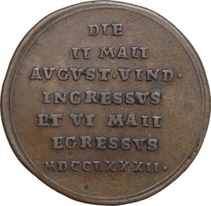 reverse: Germany. Pius VI (1775-1799), Giovanni Angelo Braschi. AE Medal, 1782. For the visit in Augsburg