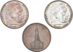 obverse: Germany. Third Reich. Lot of three (3) AR 5 Mark, noted years: 1935 and 1937