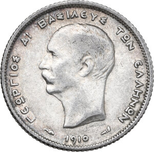 obverse: Greece. George I (1863-1913). AR Drachm, 1910