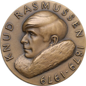 obverse: Greenland. Knud Rasmussen (1879-1933). AE Medal, 1979. For the 100th birthday of Rasmussen