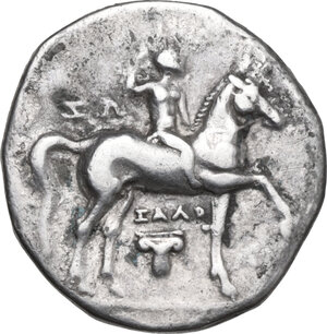 obverse: Southern Apulia, Tarentum. Fourrée (?) Nomos, 280-272 BC