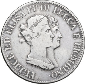 obverse: Italy. Elisa Bonaparte and Felice Baciocchi (1805-1814). AR 5 Franchi, Principality of Lucca and Piombino, 1807