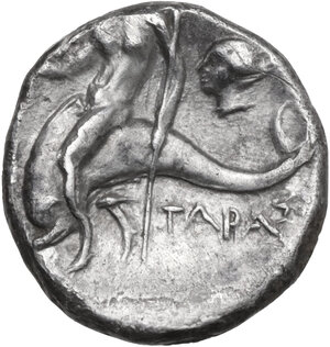 reverse: Southern Apulia, Tarentum. AR Nomos, 272-235 BC