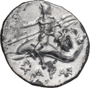 reverse: Southern Apulia, Tarentum. AR Reduced Nomos or Half-Shekel. Punic occupation, c. 212-209 BC