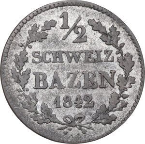 reverse: Switzerland. BI 1/2 Batzen, Graubünden canton, 1842