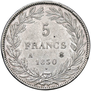 reverse: FRANCIA, Luigi Filippo - 5 Franchi, 1830 A