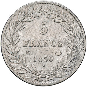 reverse: FRANCIA, Luigi Filippo - 5 Franchi, 1830 D