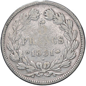 reverse: FRANCIA, Luigi Filippo - 5 Franchi, 1831 D