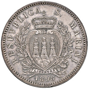 obverse: SAN MARINO, 5 Lire, 1898