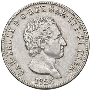 obverse: CARLO FELICE, 5 Lire, 1824-T