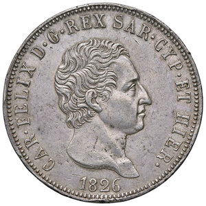 obverse: CARLO FELICE, 5 Lire, 1826-G