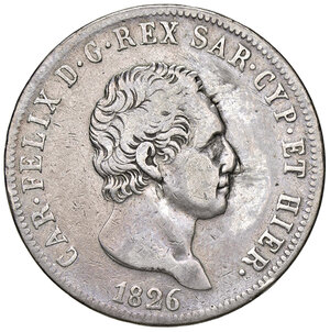 obverse: CARLO FELICE, 5 Lire, 1826-G