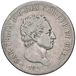 obverse: CARLO FELICE, 5 Lire, 1826-T