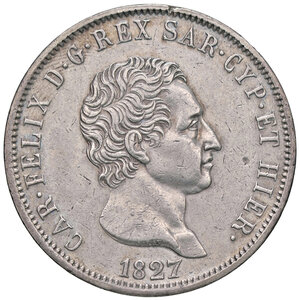 obverse: CARLO FELICE, 5 Lire, 1827-G