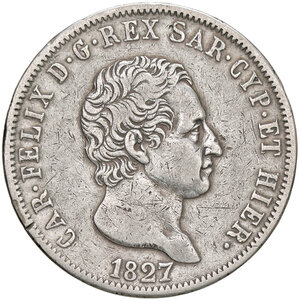 obverse: CARLO FELICE, 5 Lire, 1827-G