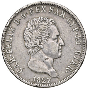 obverse: CARLO FELICE, 5 Lire, 1827-G