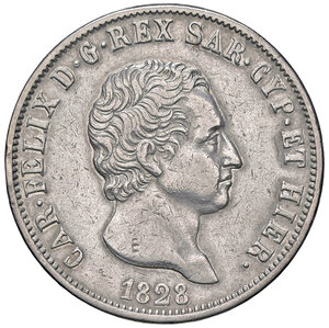 obverse: CARLO FELICE, 5 Lire, 1828-G