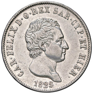 obverse: CARLO FELICE, 5 Lire, 1829-G