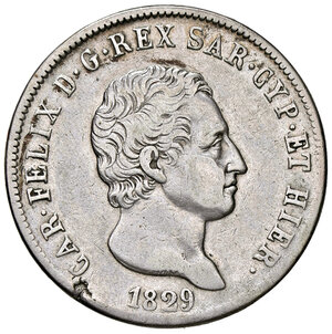 obverse: CARLO FELICE, 5 Lire, 1829-G