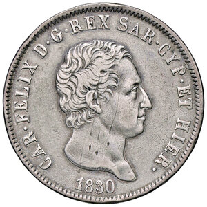 obverse: CARLO FELICE, 5 Lire, 1830-G