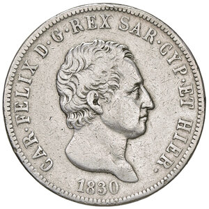 obverse: CARLO FELICE, 5 Lire, 1830-T