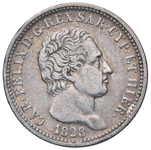 obverse: CARLO FELICE, 1 Lira, 1828-G