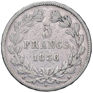 reverse: FRANCIA, Luigi Filippo - 5 Franchi, 1836 A