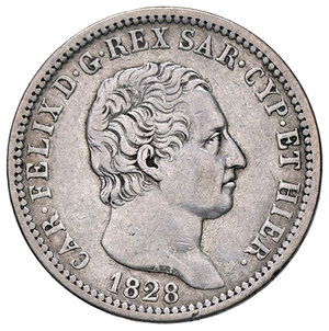 obverse: CARLO FELICE, 1 Lira, 1828-T