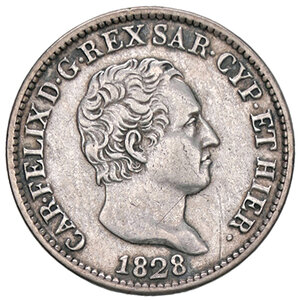 obverse: CARLO FELICE, 50 Centesimi, 1828-T